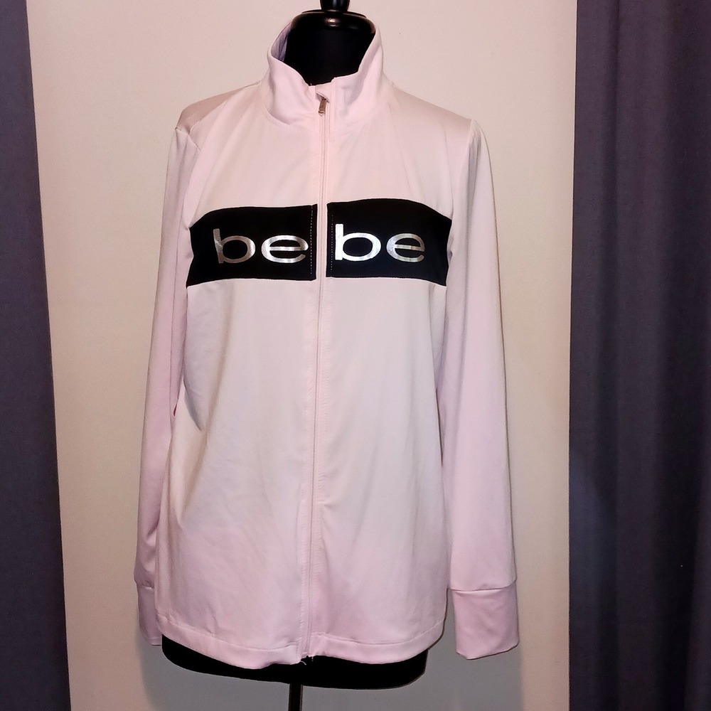 Y2k Bebe Sport XL Sweatshirt Pink Black Logo Zip Up Track Jacket Activewear